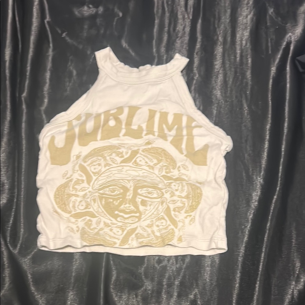 White and Gold Graphic Tank Top
